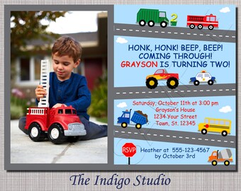 Cars and Trucks Birthday Party Invitation Option with No photo - All ages see other verse options in description -invitation you Print