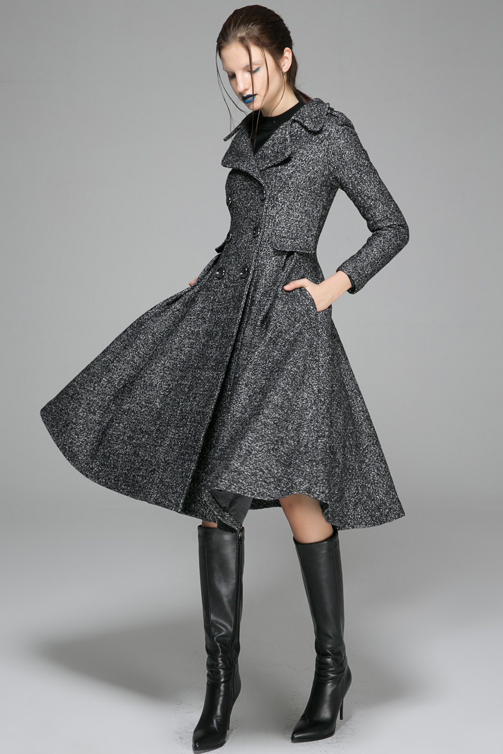 fit and flare coat Swing Coat double breasted coat dress