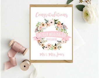 Custom Wedding Day Card | Personalised Wedding Card | Floral Wedding Card | Congratulations on your Wedding Day Card | Engagement Card