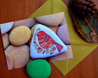 I Sassi dell'Adriatico - Greeting Card - Painted stone Bird -