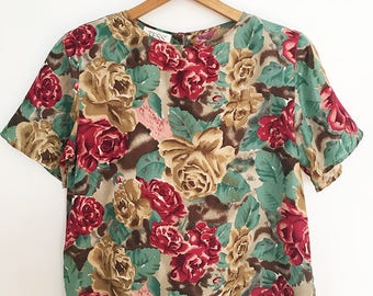 Vintage - Silk - Floral - Cropped Blouse - Size Small