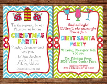 Christmas Invitation Cocktails Gift Exchange Dirty Santa Birthday Party - Can personalize colors /wording - Printable File or Printed Cards