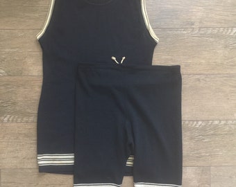 Antique Hutton Manfg Co. Edwardian striped wool two piece swimsuit - unisex