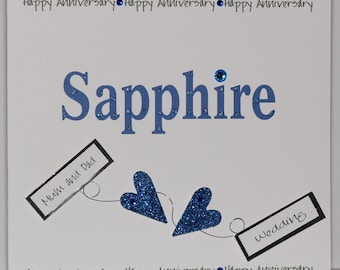 Lovely Handmade Personalised 2 3d Anniversary Card. Sapphire. Mum and Dad, Aunt and Uncle, Nana and Grandad, Friends,etc.