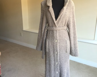 Long Tan Boucle Nubby Sweater Coat Belted 1970