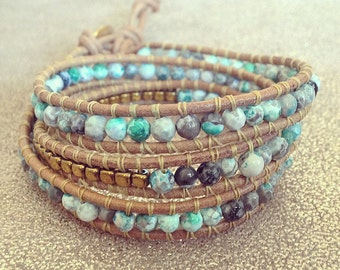 BRACELET HEMATITES WRAP "Amazonia", Natural Gemstone Beads, Golden Hematites Green Agates, Gems beads, Handmade Jewelry for springbreak