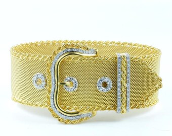 Antique mesh buckle bracelet with diamonds