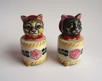 Vintage Cat Salt and Pepper, Cat Salt and Pepper Shakers, Salt and Pepper Shaker Cats With Noise Maker - B4