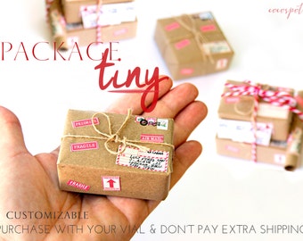Tiny Packages. Thoughtful Gifts. Packaging for bottle's message. Personalized gift. Valentine. World's Smallest Package