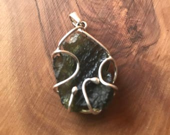 Moldavite Pendant,Sterling Silver 925. Handmade.