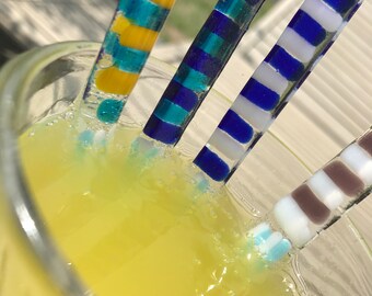 4 fused glass swizzle sticks