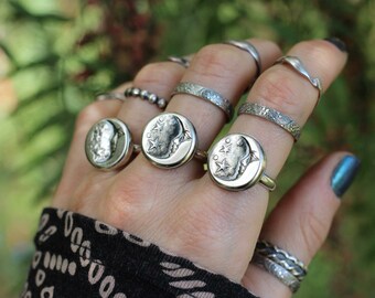 Crescent Moon Ring Moon Jewelry Sterling Silver Moon Ring Moon Face Ring Sterling Silver Ring Sterling Silver Stacking Ring Stackable Rings