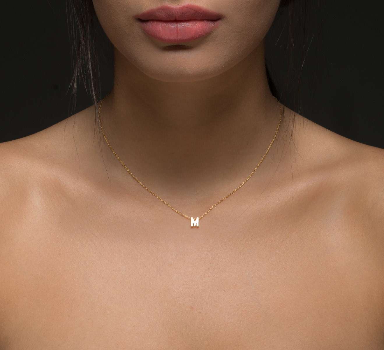 Initial Necklace. Tiny Gold Letter Necklace Gold initial