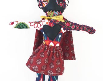 Rag doll superhero Miss Folk-Fabric rag doll
