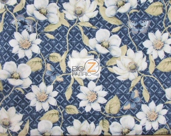Indigo Nature Navy By Daphne B. For Wilmington Prints 100% Cotton Fabric 45" Wide By The Yard (FH-1810)