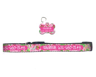 Preppy Dog Collar Lilly Inspired Personalized Dog Collar Dog Tag Pet ID Tag Combination Set Custom Gifts for Pet Lovers Pet Accessories