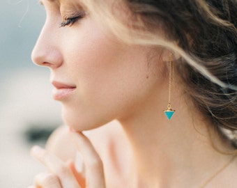 Turquoise Earrings, Dainty Gold Ear Threaders, Gemstone Threaders, Ear Threader Earrings, Spike Earrings, Bridesmaid Gift, Boho Jewelry