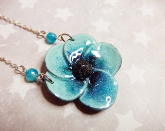 Blue poppy Flower necklace / necklace poppy flowers