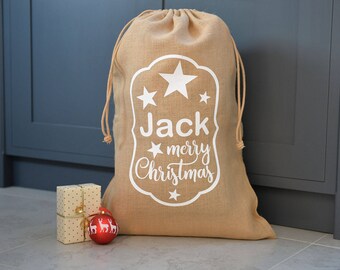 Personalised Star Merry Christmas Hessian Sack