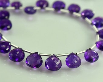 Amethyst Briolettes Micro Faceted AAA Amethyst Heart Briolette Beads 7.5-10mm