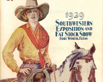 Sale - Now 60% off - Ft Worth 1929 Cowboy Cowgirl Rodeo 18x24 Vintage Print