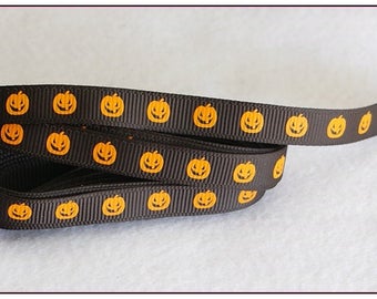 1 meter of Ribbon 10mm orange halloween pumpkin pattern