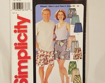 Its So Easy Simplicity 5539 Sewing Pattern Misses Mens or Teens Short in Three Lengths Sizes XS S M L XL