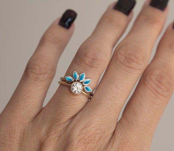 turquoise and diamond engagement ring set turquoise diamond ring turquoise wedding band with solitaire diamond ring turquoise engagement - Turquoise Wedding Rings turquoise and diamond engagement ring set turquoise diamond ring turquoise wedding band with solitaire diamond ring turquoise engagement - Turquoise Wedding Rings