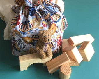 Wooden Blocks - 24 handmade wooden blocks with designer drawstring bag