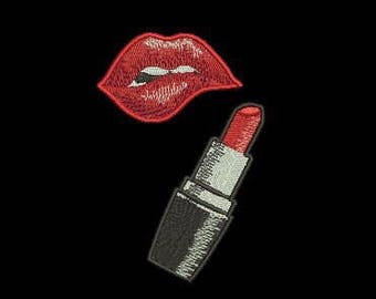 FSL Machine Embroidery Design Lips and Lipstick Brooch Applique FSL Jewelery Embroidery Pattern