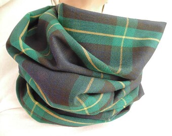 Blue and Green Tartan Plaid Scarf, Oversized Scarf, Navy Blue, Green and Yellow Infinity Scarf, Womens Tartan Scarf, Christmas Gift