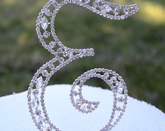Large 5" Crystal Rhinestone Silver Cake Topper Letter "E" Monogram Wedding Birthday Party Top Initial CT040