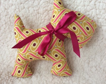 Stuffed Scotty Dog -stuffed animal - plush dog -gold and pink