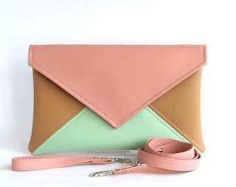 Mint Pink Clutch Bag Wristlet Clutch Gift For Women Bridesmaid Clutch Purse Vegan Leather Clutch Evening Clutch Purse Wedding Clutch Vegan