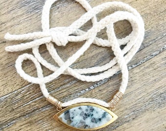 Stone and fiber necklace