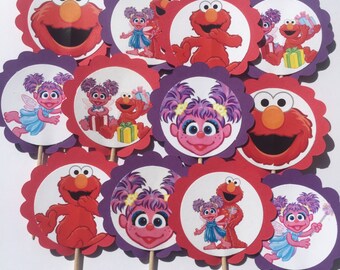 Abby Cadabby and Elmo Birthday Party Cupcake Toppers