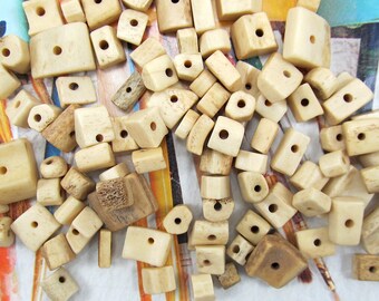 Tea Stained Bone Beads, Square Buffalo Bone, Beige Cubes, Cream Rectangle, Spacers, Rustic Beads, 25 Pcs, 6271