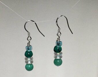 Turquoise lampwork glass bead sterling silver earrings