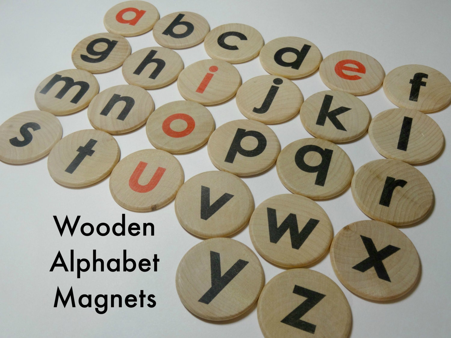 Wooden alphabet magnets choose red or black vowels magnetic