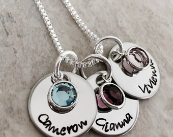 Personalized name necklace with birthstone crystals mothers necklace with kids names custom monogrammed necklace gift for mom grandma