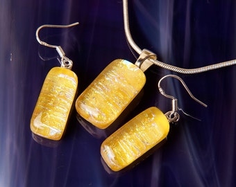 Dichroic Fused Glass Necklace Sterling Silver Earrings ...matching set...