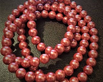 32 Inch Strand of 8mm Cranberry Glass Pearls. 108 Total