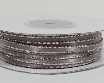 Satin Ribbon with Silver Edge - Silver