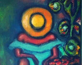 Original acrylic painting/ with easel.