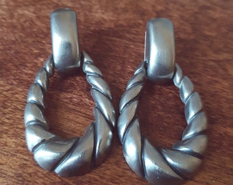 Vintage Silver Earrings, Door Knocker Earrings, 1980s