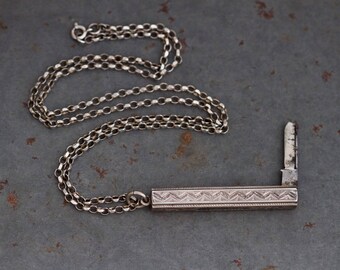 Art Deco Penknife Necklace - Sterling Silver antique Pocket Knife Pendant on Rolo Chain
