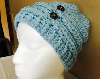 Braided Slouchy Beanie with Steampunk Buttons