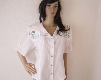 Vintage 80s sailor blouse Zogbaum Blouse oversize 40/meter