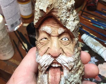 Wood Carving, Rustic Decor, Hand Carved Wall Art, by Josh Carte, Old Man Face, Perfect Wood Gift, Crazy, Made in Ohio, Wood Gift for Him