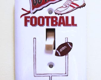 Football Steel Single Lightswitch Cover, Man Cave Gift, Sports Fan Gift, Football, Goal Post, Football Banner